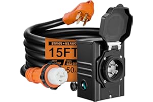 FILLUCK 15FT 50 Amp Generator Cord with Pre-Drilled Power Inlet Box,Heavy Duty Generator Power Cord 4 Prong,125/250V,NEMA14-50P/SS2-50R,Waterproof,ETL Listed,Home/RV Power Supply