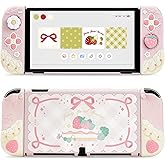 GeekShare Strawberries with Cream Case Compatible with Switch OLED, Soft Silicone Slim Protective Cover with Separable Shell and 2 Thumb Grips (Pink)