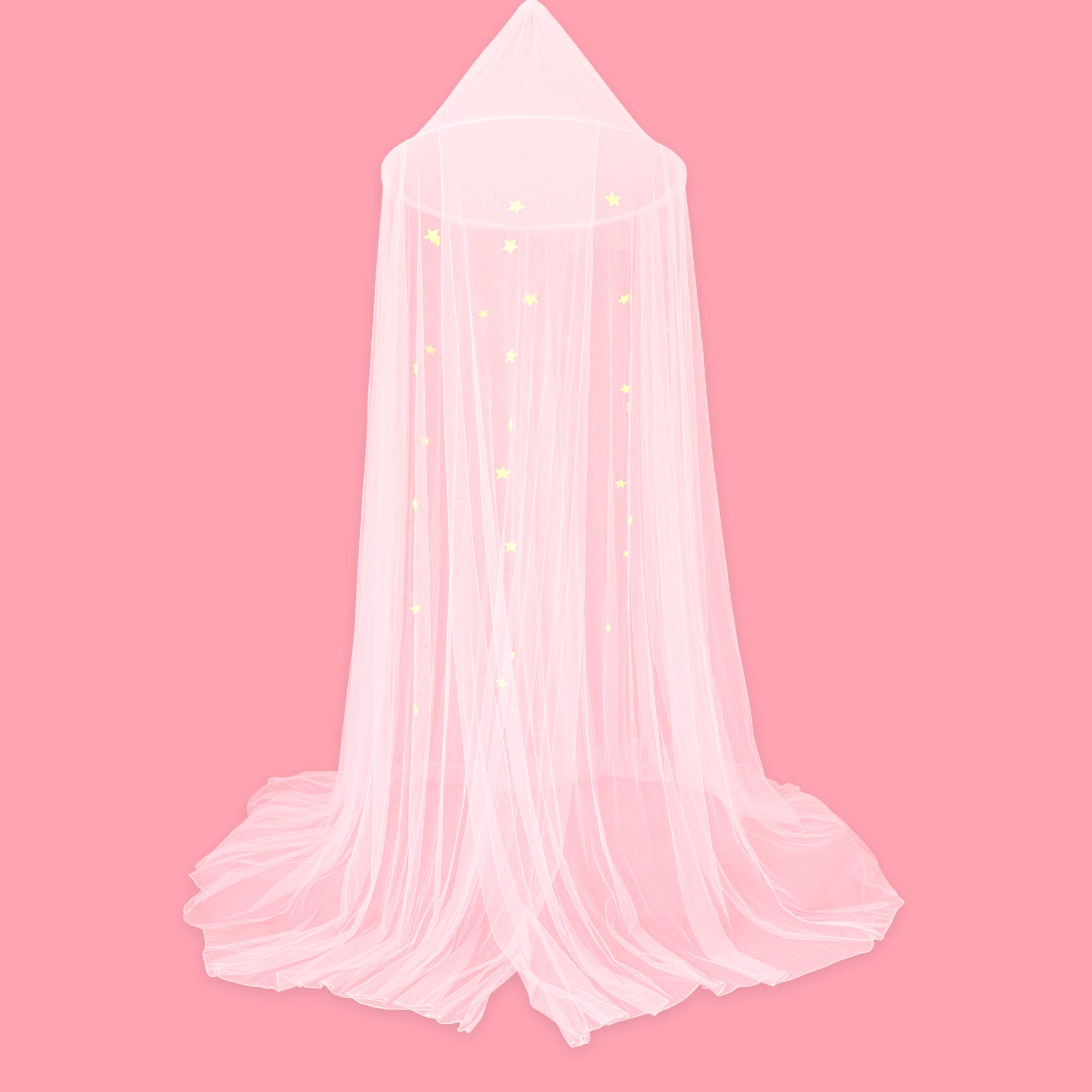 Selqual Mosquito Net Curtain with Fluorescent Stars, Glow in Dark Bed Canopy Dome for Adults, Girls, Boys & Babies, Bed Netting for Single to King Size, Bedroom Decor Play Tent with 20 Extra Stars