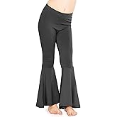 STRETCH IS COMFORT Girls Stretch Bell Bottoms Flare Pants Little | Big Kid Ruffle Bootcut Leggings | Sizes 2-14