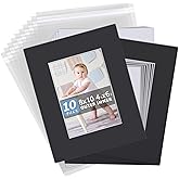 Somime Acid Free 8x10 Photo Mat Set, Black 8x10 Matte for 5x7 Pictures with White Core Bevel Cut for Photo Framing, Artworks, Prints(10 Pack) - Includes Pre-Cut Mats, Backing Boards and Clear Bags