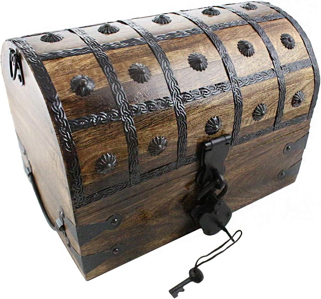 Pirate Treasure Chest with Iron Lock Skeleton Key Large 14 x 9 x 8