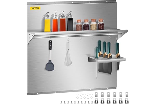 VEVOR Range Backsplash with Shelf 30 x 30.7 Inch Range Hood Wall Shield, Stainless Steel Backsplash Silver Splash Plate for R