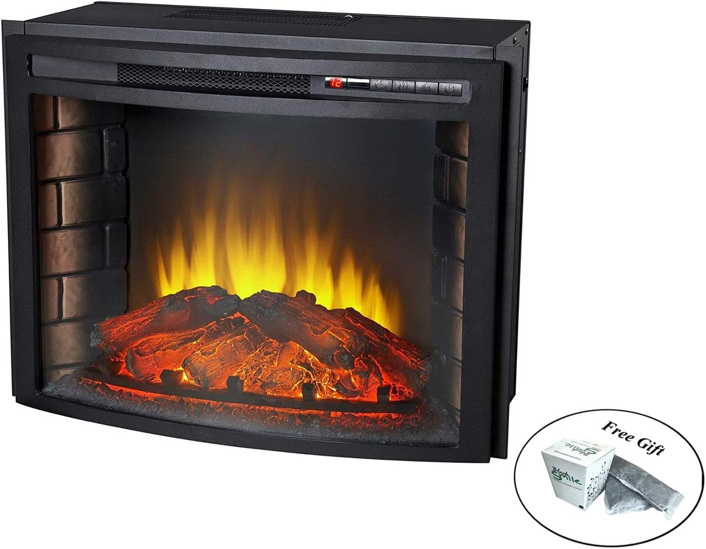 24" Curved Electric Fireplace Insert Firebox with Heater chimney Vent