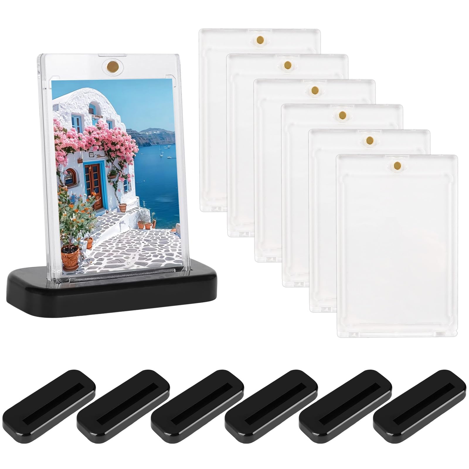 WEDAMOO 6 Pcs Magnetic Card Holder with Card Display Stand, 35PT Magnetic Trading Card Holders, Clear Acrylic Card Holders for Baseball Football Sports Card Game Card — image 1