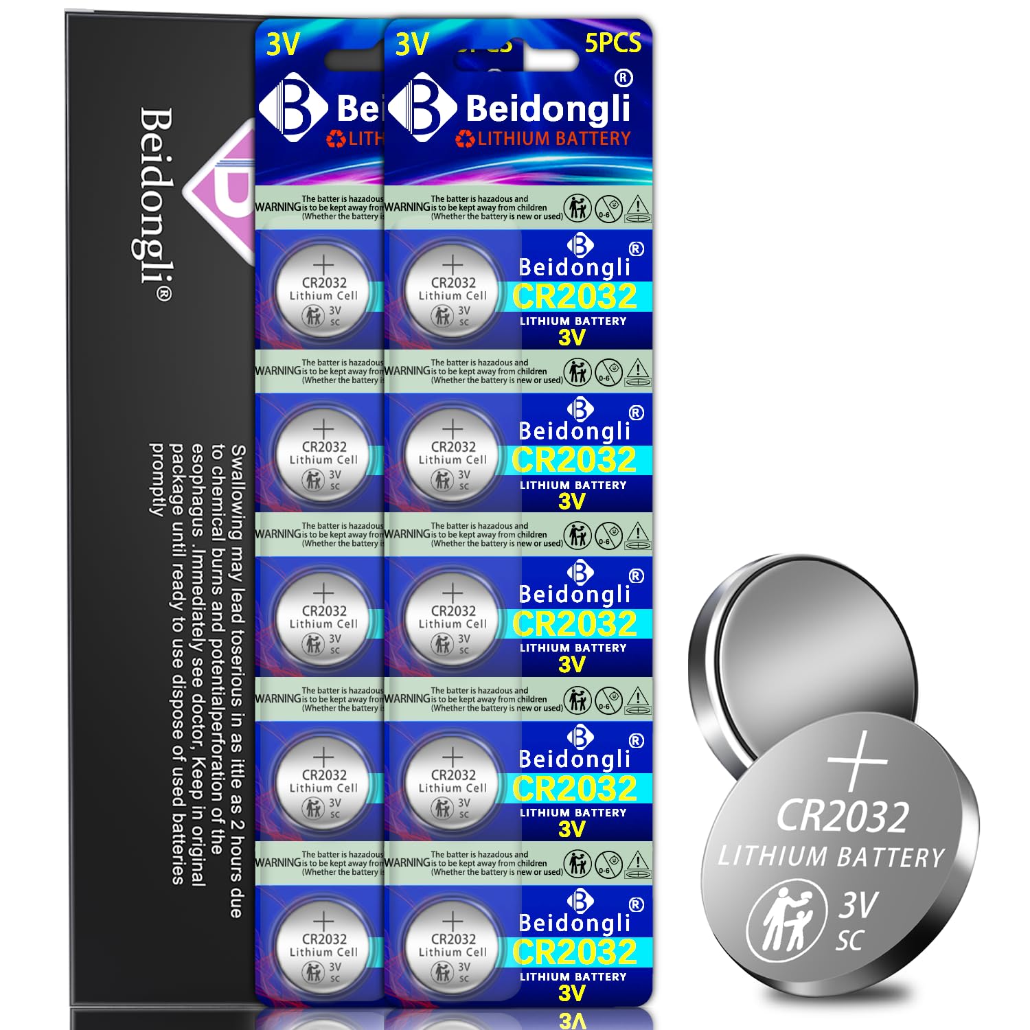 CR2032 Battery 3V Lithium Batteries Coin Button Cell 10 Count 【5-Year Warranty】