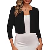 SNOVTRS Women's Cropped Cardigans Sweaters 3/4 Sleeve Crewneck Open Front Bolero Shrugs for Women, S-XL