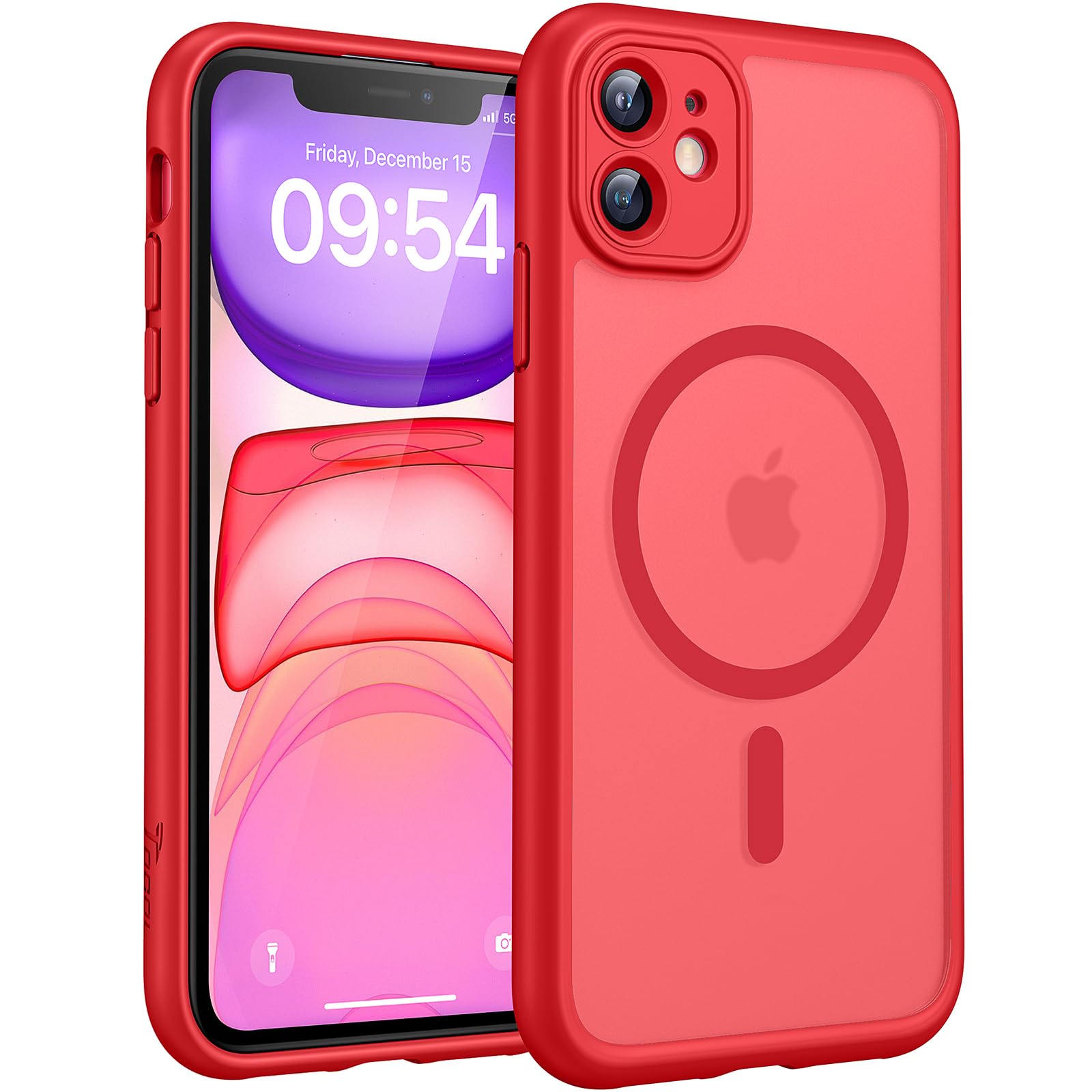 TOCOL Magnetic for iPhone 11 Case 6.1-Inch, Fit for MagSafe, Upgraded [Full Camera Protection], [14FT Military Grade Drop Tested] Shockproof Slim Translucent Matte Back Phone Cover (Red)