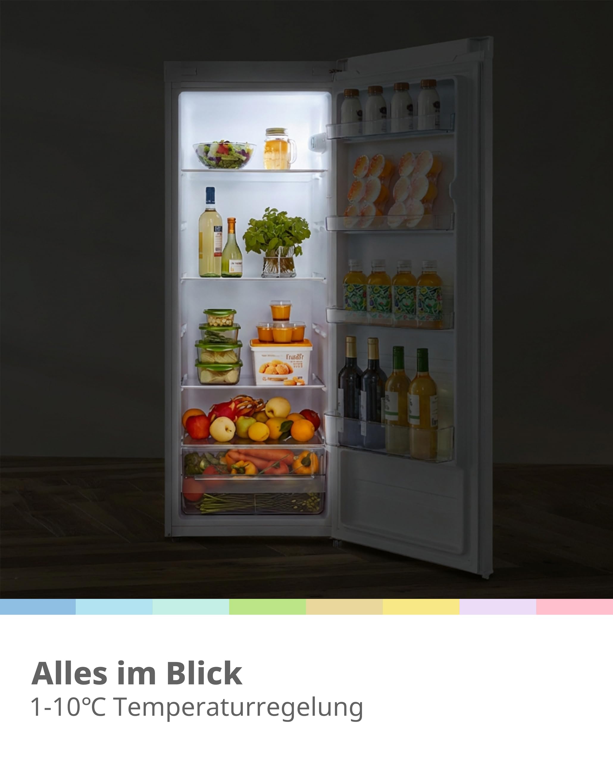 Comfee RCD235WH2EU(E) Kühlschrank, 230L Kühlschrank ohne Gefrierfach, 40 dB leise, LED-Licht, 1–10°C einstellbar, wechselbarer Türanschlag, Mehrfach-Glasablagen, Obst- & Gemüseschublade, Weiß 6