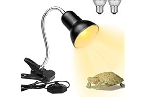 Dallfoll Reptile Heat Lamps, Turtle Lamp UVA/UVB Turtle Aquarium Tank Heating Lamps with Clamp, 360°Rotatable Basking Lamp for Reptiles Lizard Turtle Snake with 2 Heat Bulbs (Heat Lamp 25w/50w Bulb)