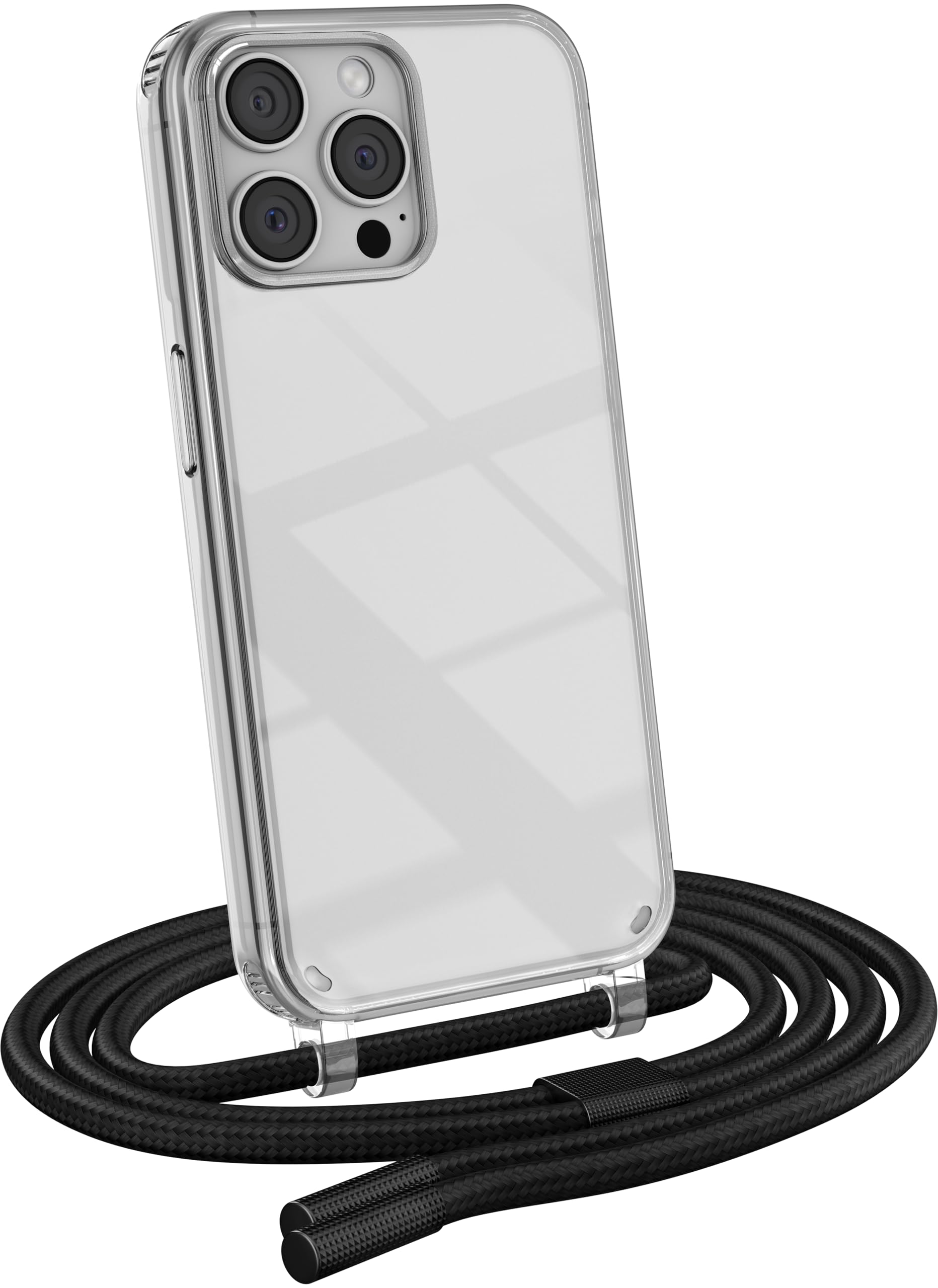MyGadget Strap Case for Apple iPhone 14 Pro - [ with removable Cord ] Crossbody Phone Hard Cover - Case with Neck Holder - Lanyard Carrier with Rope in Black