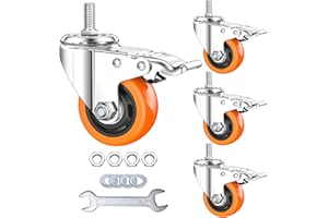 AOCHENLY Stem Casters Heavy Duty Swivel Threaded Stem Caster Wheels with American Size 1/2''-13x1'' Thread Dual Locking Wheel with Brakes Pack of 4 (3 inch, with Brake)