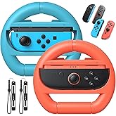 FASTSNAIL [Switch 1/2 Compatible] Steering Wheels for Nintendo Switch 2/1/OLED for Joy-Con 2, Racing Wheels for Mario Kart World/8 Deluxe Gaming, Universal Joypad Wheels 2 Pack (Orange,Blue)