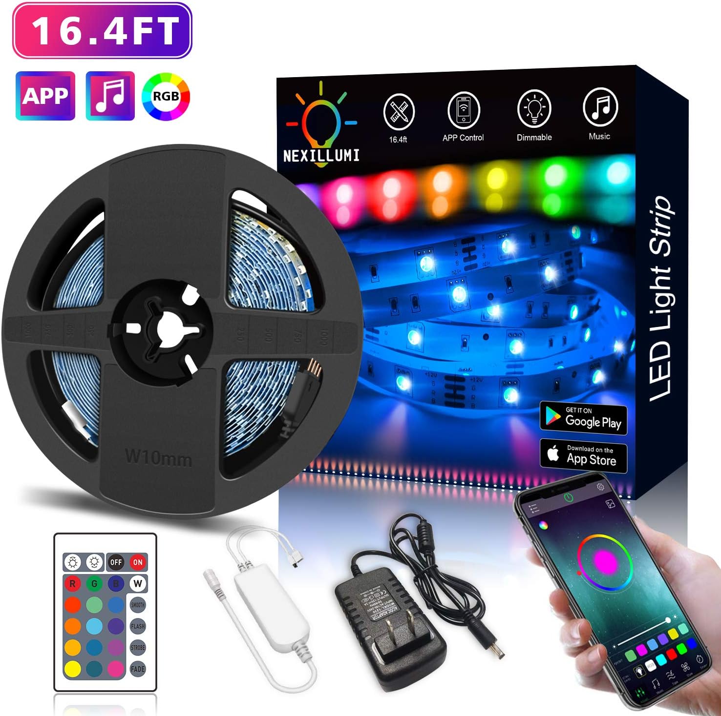 Nexillumi LED Strip Lights with Remote, APP Control Color Changing Rope
