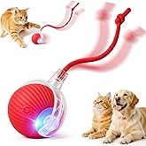 Interactive Automatic Rolling Electronic Stimulation Chase Ball Cat Dog Toy | Smart Electric Moving Stimulating Rechargeable Motion Activated Self Play Teaser for Boredom Small Dog Puppy Pet, with Rope