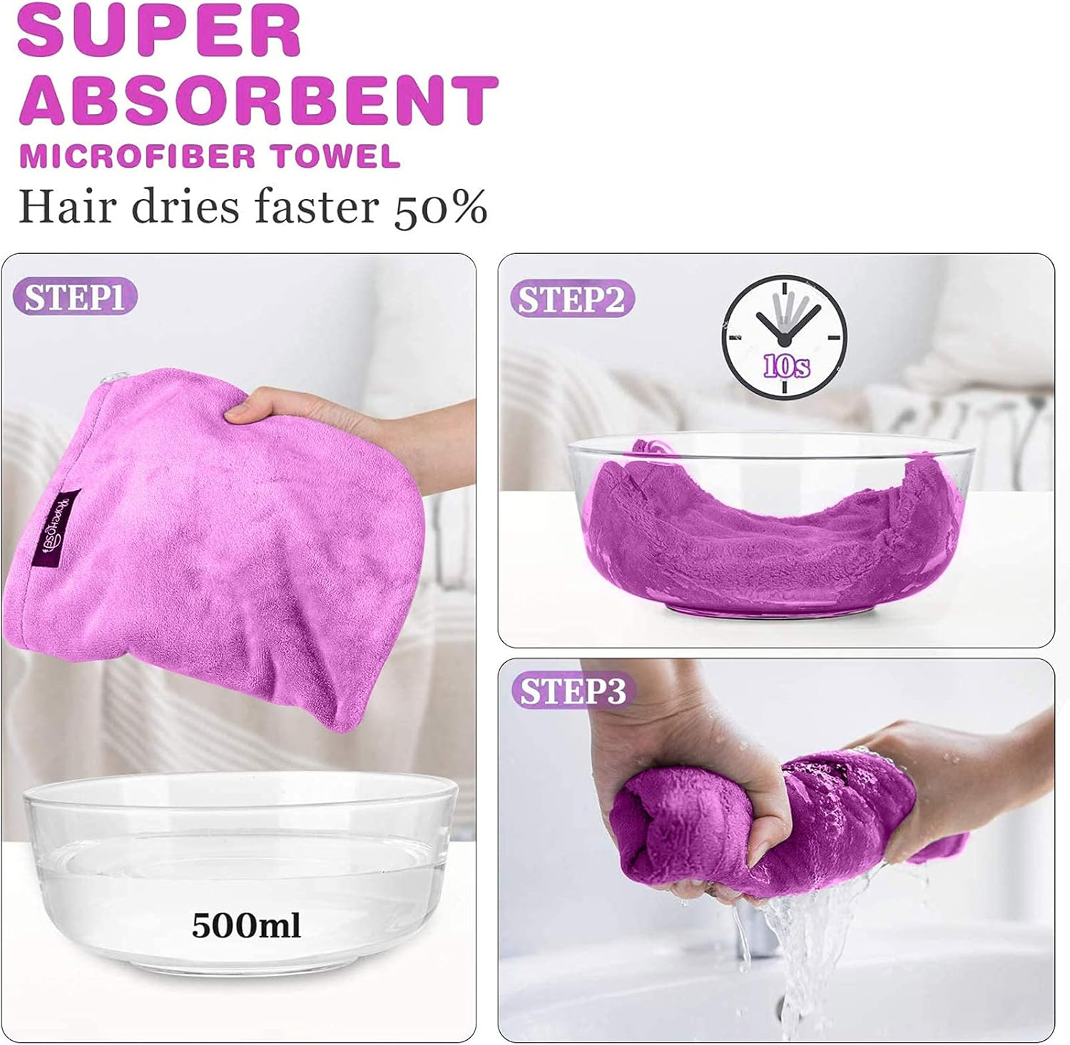 Farsaw Hair Towel Wrap, 4+1 Packs Microfiber Hair Towel Hair Turbans for Wet Hair, Ultra Absorbent Fast Hair Drying Towel for Women, Extra 10 PCS Gifts: Kitchen & Dining