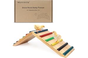 MIAOOWITH Rainbow Chicken Perch and Ramp Trainer, 2 in 1 Sturdy Wooden Chicken Roosting Bar, Baby Chick Toys for Brooder, Chicken Coop Accessories,Training Perch for Small Animal, No Assemble