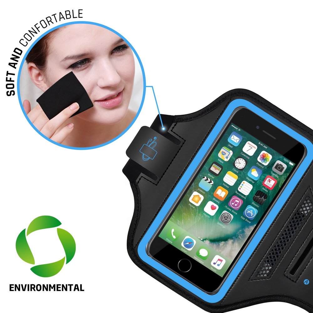 LOVPHONE Man/Women Running Sport Armband for iPhone 7/8 Plus Suitable for Gym Workout w/Kickstand Key Bag Earbuds Holder Card Slot Case, Water Resistant (Blue)