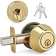 LOQRON Round Design Single Cylinder Deadbolt with Keys, Exterior Keyed Dead Bolt Lock for Front Entrance Door Security, Polished Brass