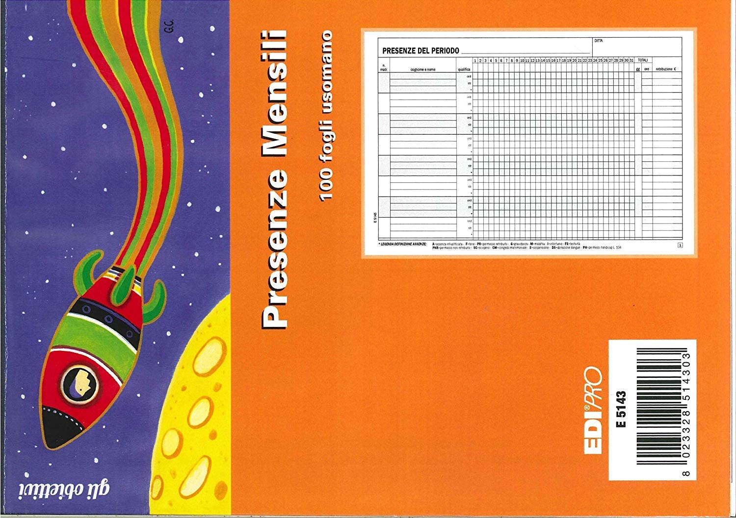 Edipro E5143 Monthly Presence Block 100 Sheets Hand Use F.to 29.7 x 22