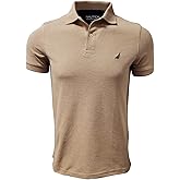 Nautica Mens Slim Fit Short Sleeve Solid Cotton Pique Polo Shirt (Medium, Camel Heather)