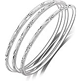 BXDA Dainty Silver Bangle Bracelet Set for Women, 3Pcs Trendy Simple Stainless Steel Stackable Hypoallergenic Cuff Bracelet Fashion Party Jewelry Gift