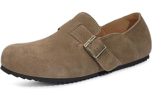 Intini Womens Flats Loafers Shoes with Arch Support Leather Moccasins Suede Clogs Slip-Ons Mules Soft Footbed Potato Shoes Adjustable Buckle