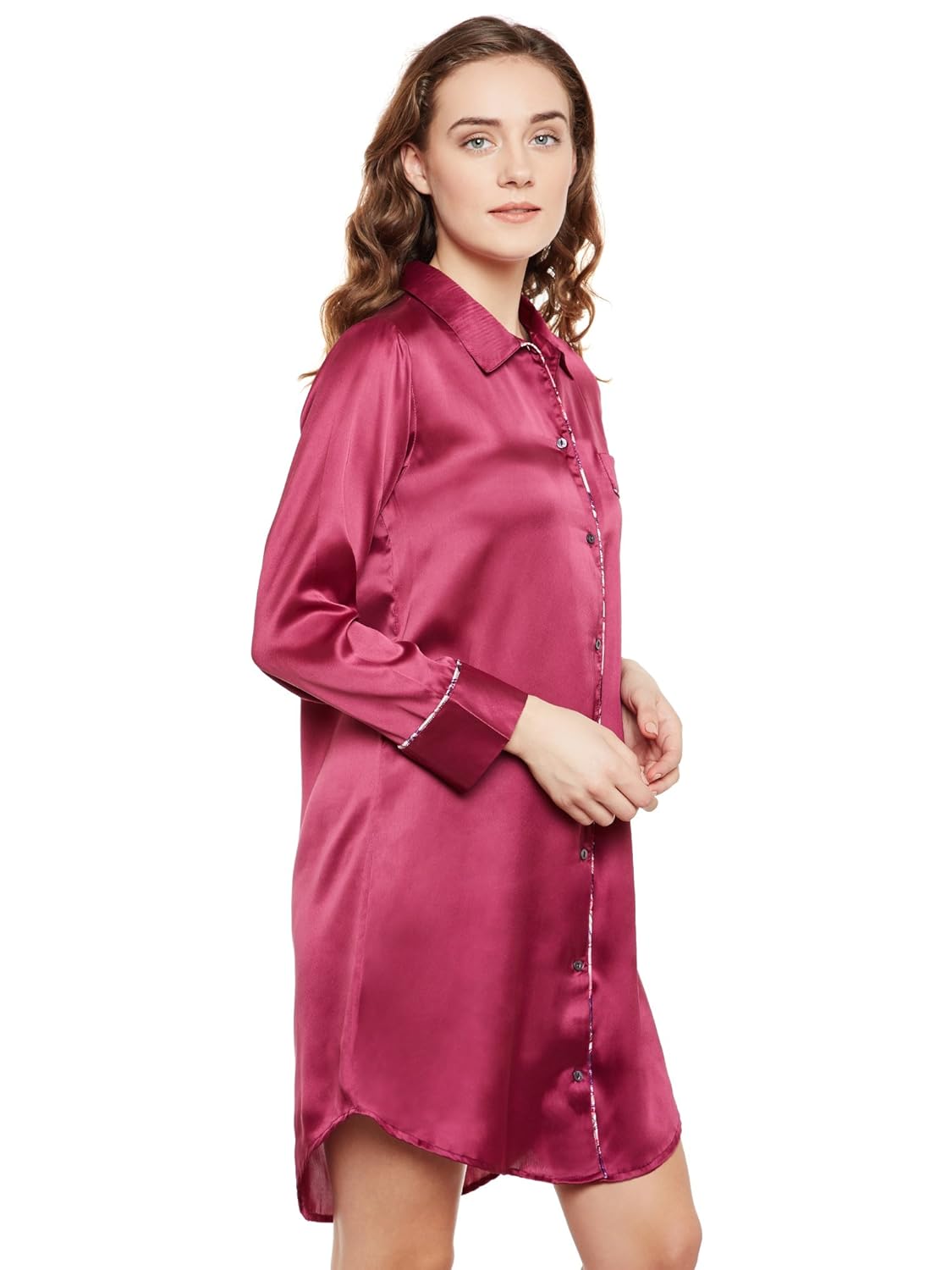 martini women thigh length satin night shirt (purple , x-large)