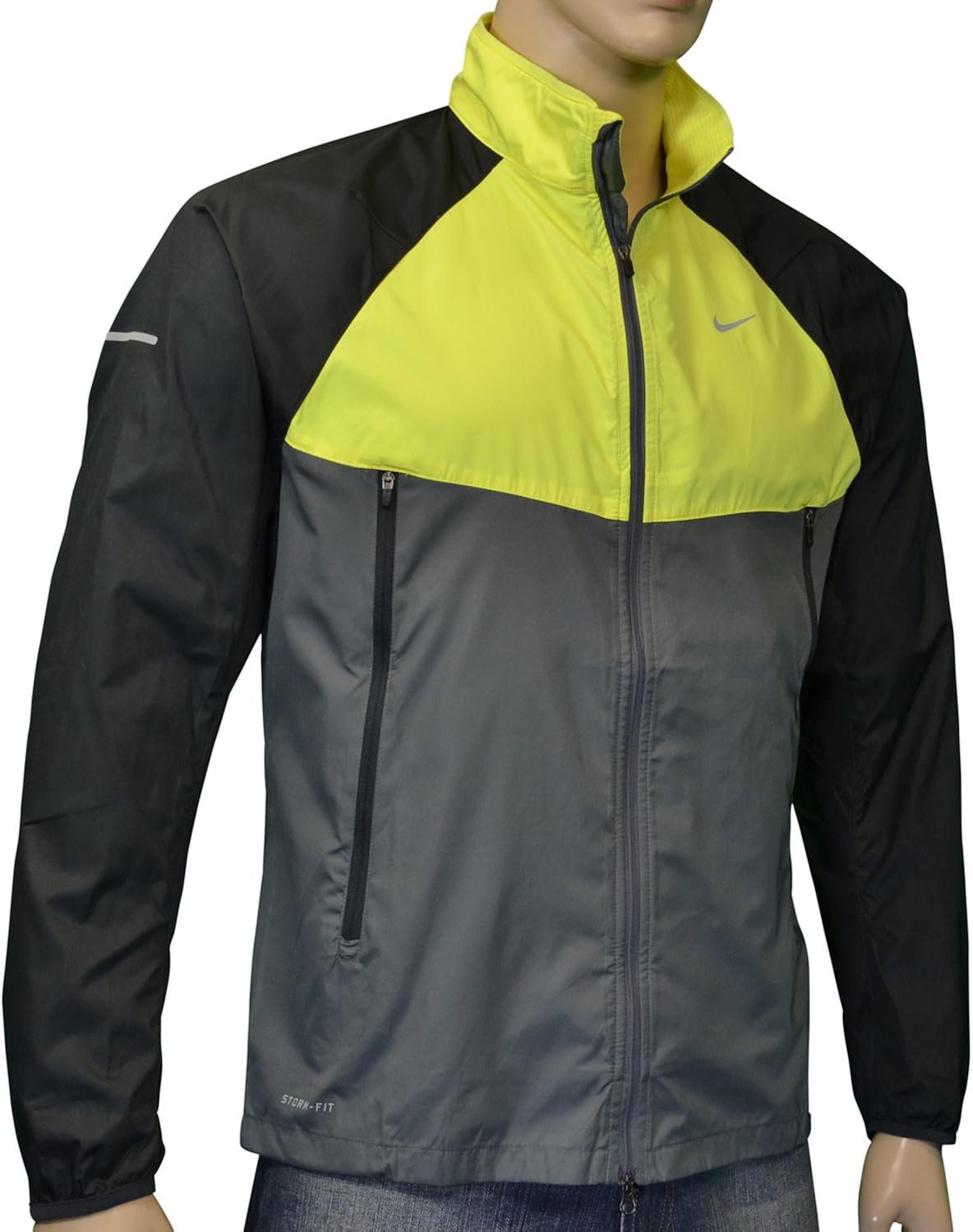Amazon.com: NIKE Men's Stay Dry Storm-Fit Running Jacket-Gray/neon: Clothing