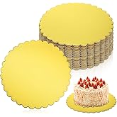 Giantree 50 Pack 10 Inch Gold Cake Boards Round Disposable Cake Base Board Circle Cakes Cardboard Rounds Scallop Edge Grease Proof Coated Plate for Wedding Christmas Birthday Decorating