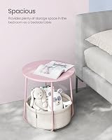 VASAGLE Round Side Table with Fabric Basket Pastel Pink Cloud White LET223R61 view 3
