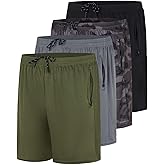 Real Essentials 4 Pack: Men's Mesh 7" Athletic Zipper Shorts Workout Gym Running Basketball (Big and Tall Available)