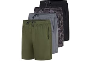 Real Essentials 4 Pack: Men's Mesh 7"/ 5"/ 3" Athletic Zipper Shorts Workout Gym Running Basketball (Big and Tall Available)