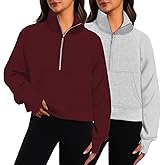 XFIFM 2 Pack Womens Sweatshirts Half Zip Cropped Pullover Fleece Quarter Zipper Hoodies 2025 Fall Fashion Outfits Clothes