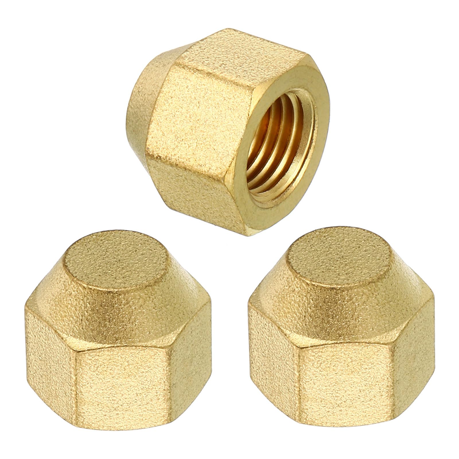 PATIKIL 1/4" Brass Flare Cap, 7/16-20UNF Female Thread 3Pcs SAE Flare Fitting 45 Degree Hex Pipe Fittings for Air Conditioner Refrigeration