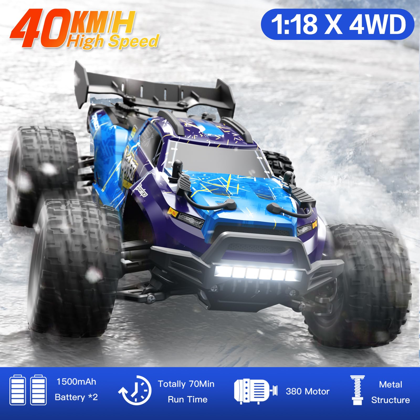 YONCHER 18101 Ferngesteuertes Auto,1:18 40KM/H RC Auto für Erwachsene Kinder, 4WD Offroad RC Buggy, Monster Truck Crawlers Mit 2 Akku 70+ Minuten für Outdoor 2