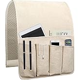 NB Sofa Armrest Organize remote holder bedside caddy organizer with 5 pockets，non-slip couch remote control holder couch armchair caddy accessories (Beige, 35"x12.4")