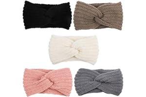 AOPRIE Knit Wide Headband for Winter 5 Pieces Women Ear Warmers Truban Headbands Thick headbands for Women Girls, Black Gray White Pink Brown
