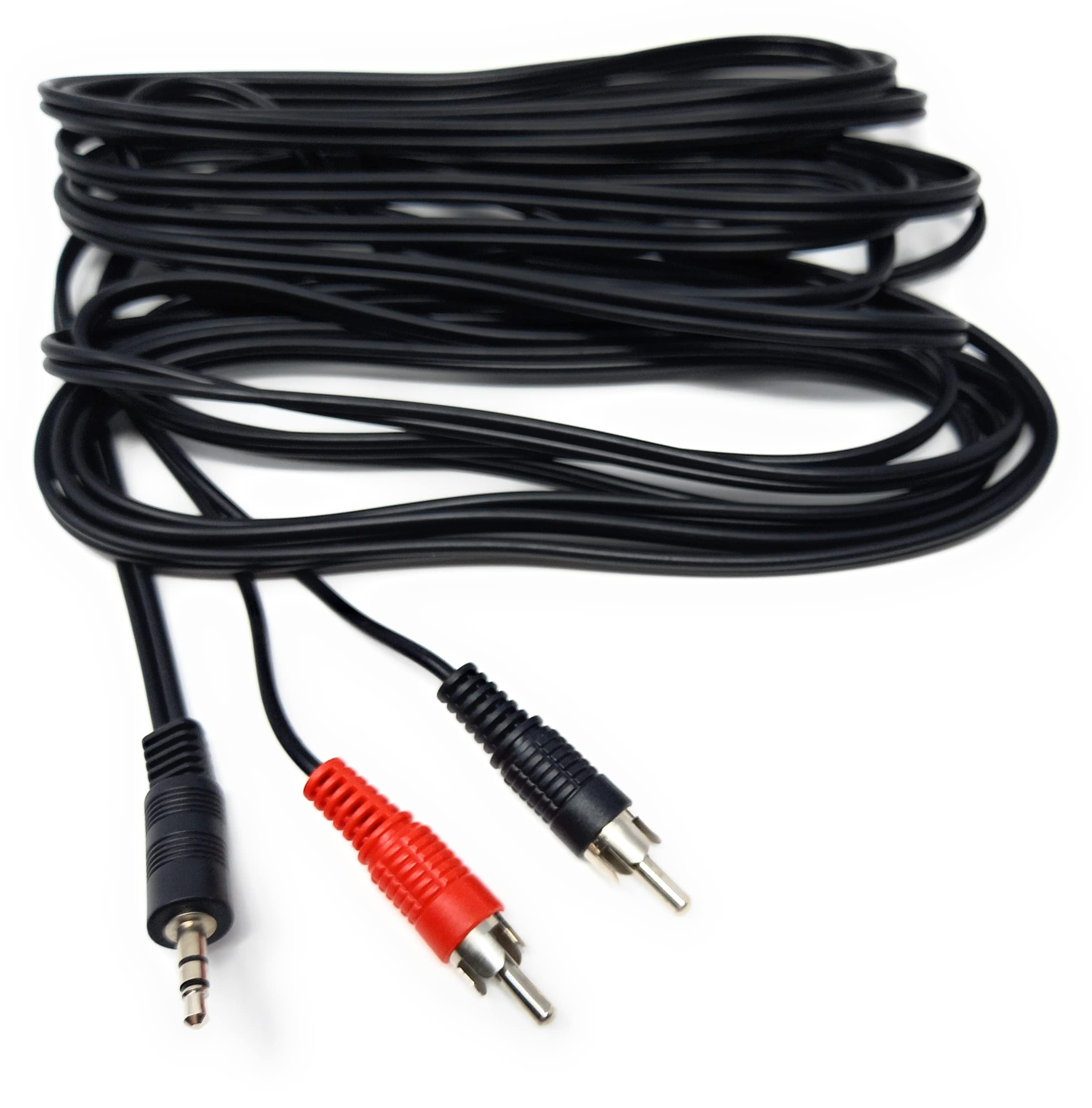 DRUT 5m 3.5mm to Twin RCA Stereo Aux Phono Audio Cable Mini Jack Lead Cord Y Splitter Headphone Cord RCA Y Splitter Adapter 16.5ft Black Nickel Connectors