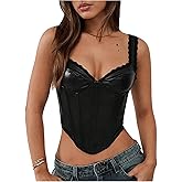 Floerns Women's Leather Sleeveless Crop Cami Top Asymmetrical Hem Retro Corset Top