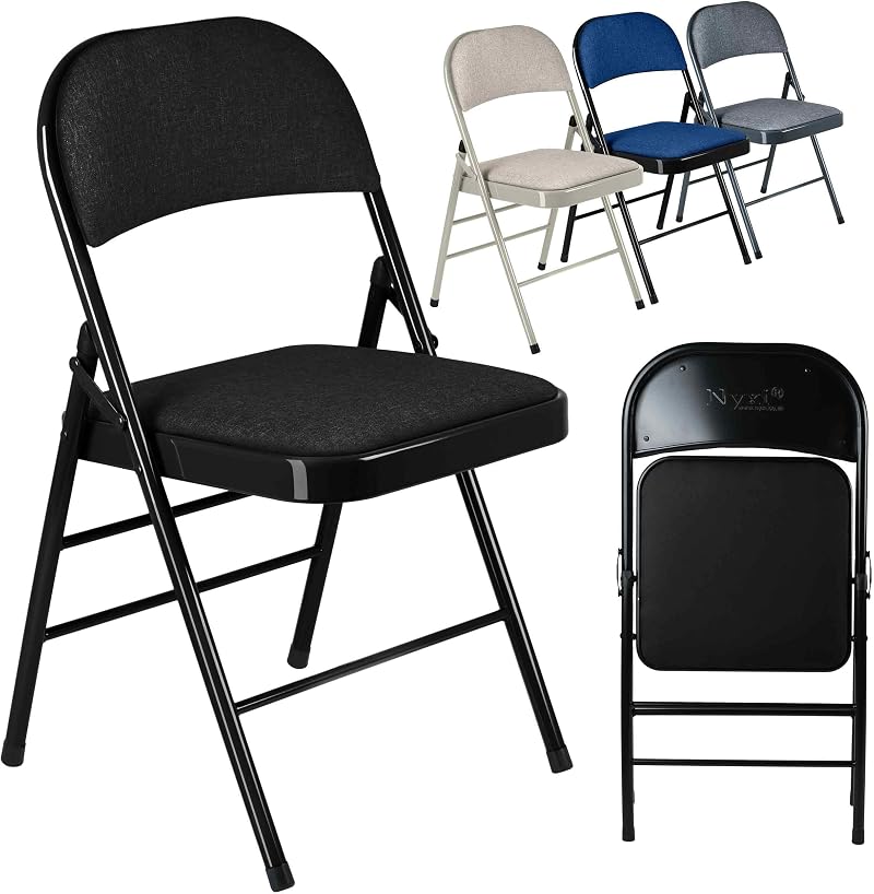 Nyxi Set of 2 Folding Chairs Padded Seat Metal Frame 135kg Black