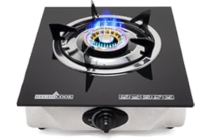 RegiisCook Single Burner Propane Gas Cooktop,Camping Portable LPG Gas Stove, Auto Ignition Tempered Glass Countertop with regulator for Outdoor Kitchen,Camping,RV