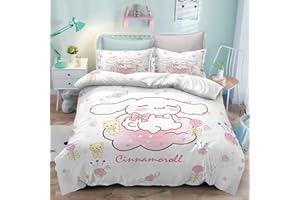 BATTTX The CIN-namoroll Theme Bedding Set,3 Piece 3D Cartoon Printed Breathable Durable Microfiber Comforter Set,Gifts for Kids Teenagers Adult,1 Duvet Cover with 2 Pillowcases