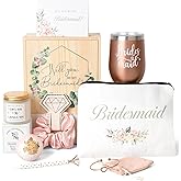 Frerdui Bridesmaid Proposal Gifts Box, Will You Be My Bridesmaid Gift Wooden Box, Bachelorette Party Gift, 12 oz Stainless Steel Wine Tumbler Cup, Bride Tribe, Engagement Wedding Gifts