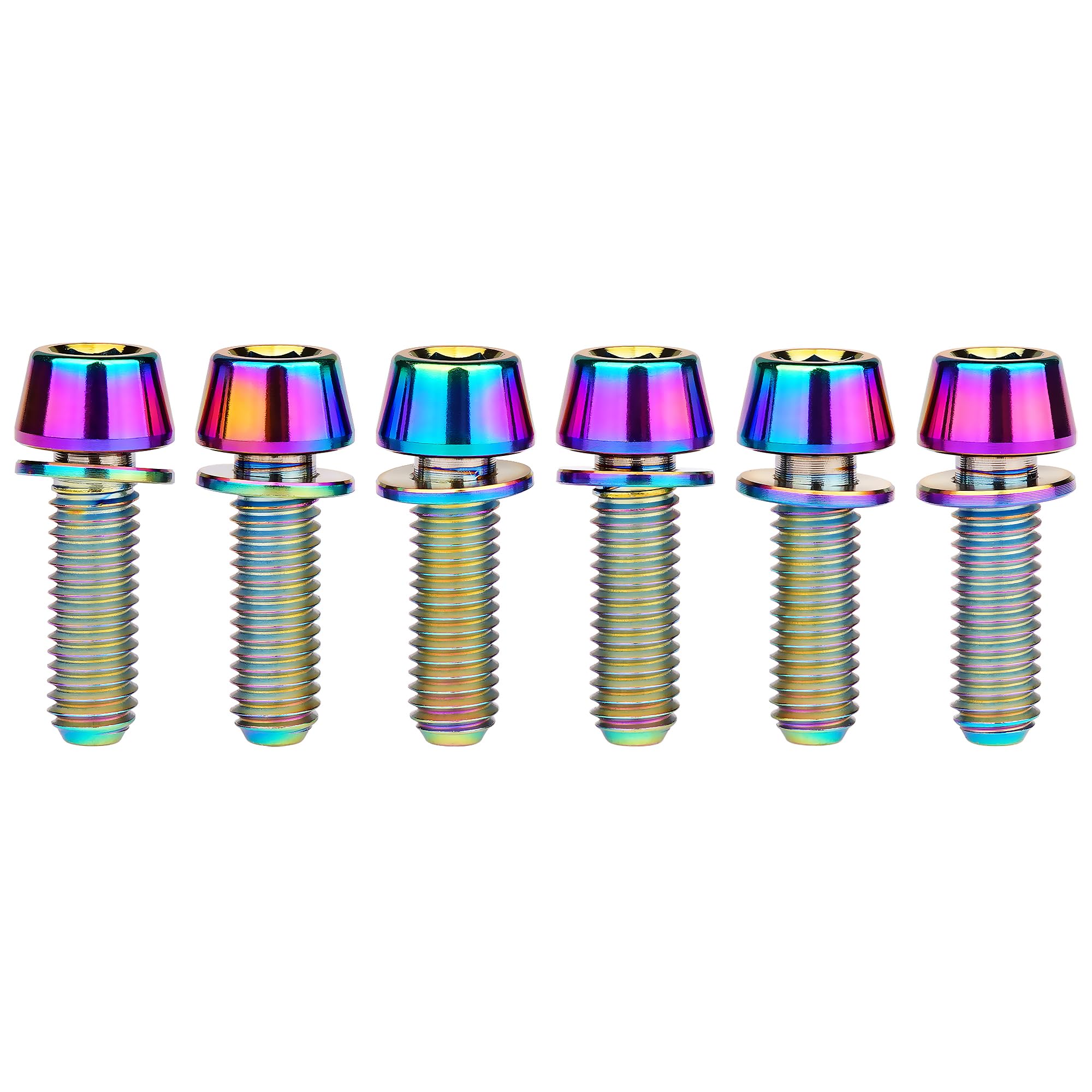 Wanyifa Titanium Ti Allen Hex M5x16 18mm Tapered Head Bolt with Washer Screw for Bicycle Stem Parts Pack of 6 (Ranibow, M5x16mm)
