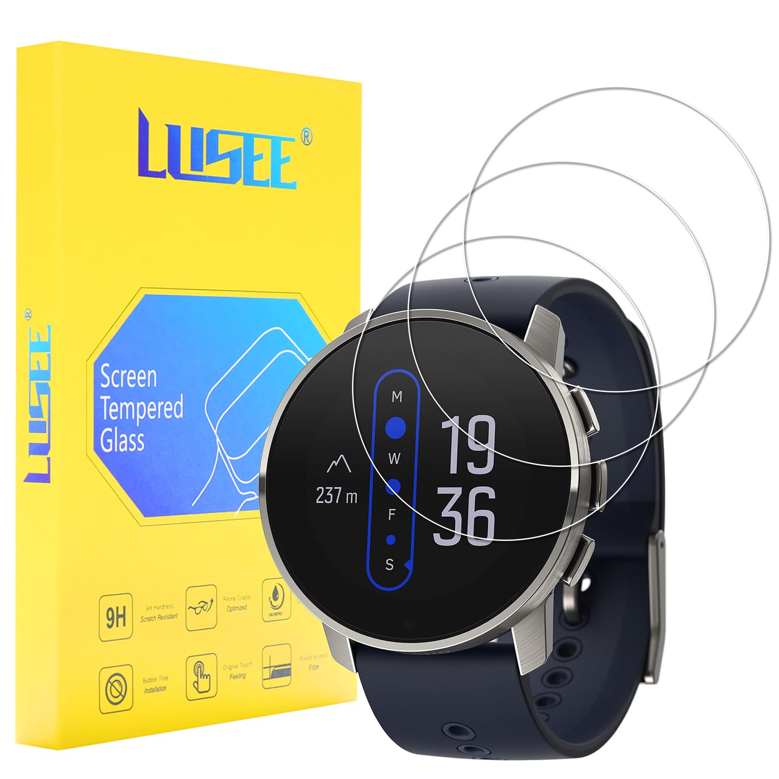 Lusee Screen Protector Compatible with Suunto 9 Peak Tempered Glass Protective Film, 3 Pack [Scratch Resistant] [HD Clear] [9H Hardness] Glass Screen Protector Film