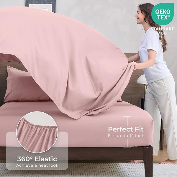 HEVUMYI DUSTY PINK FULL COMFORTER SET – 7-PIECE ALL SEASON BED IN A BAG FULL, ULTRA SOFT BEDDING SET WITH COMFORTER, FLAT SHEET, FITTED SHEET, PILLOWCASES, PILLOW SHAMS