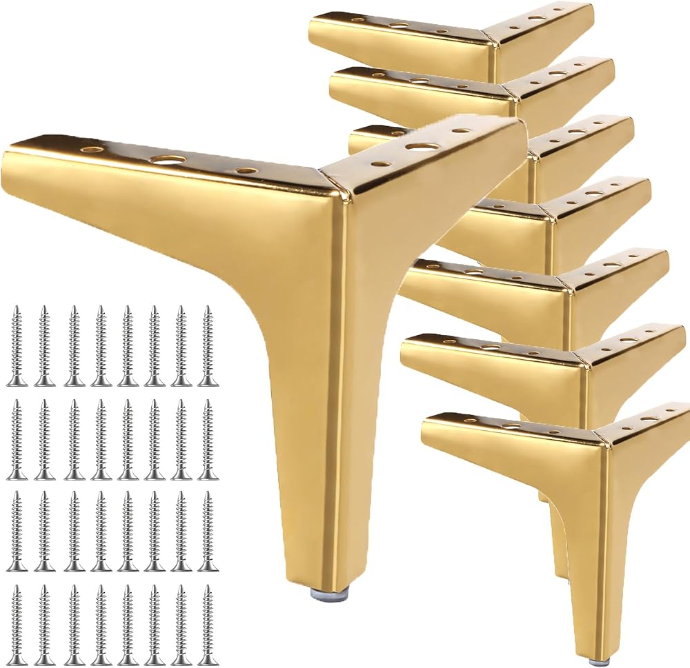LOLYSIC 8 Pcs Gold Metal Furniture Legs 13cm Heavy Duty Triangle