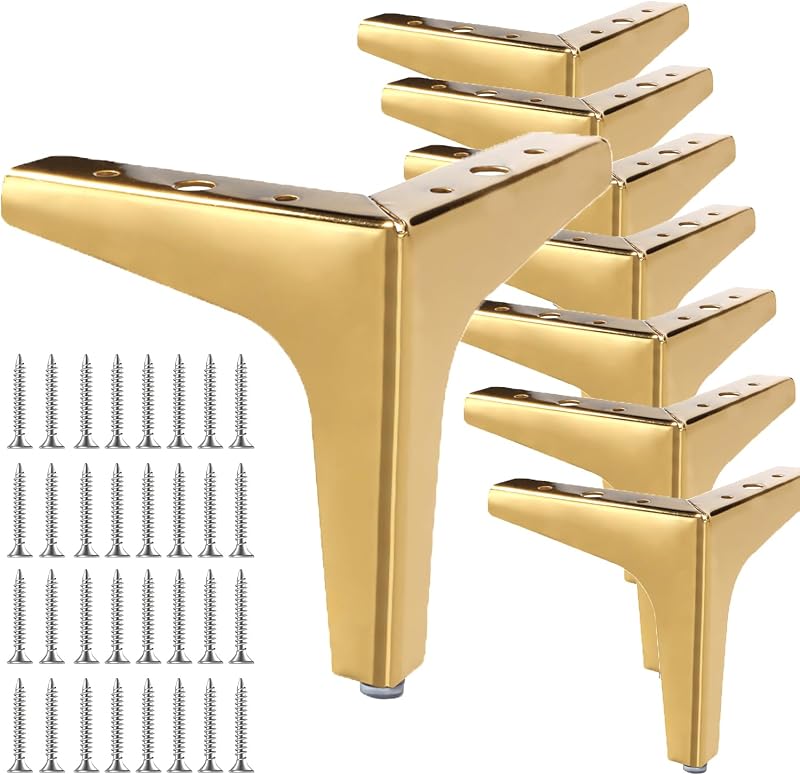 LOLYSIC 8 Pcs Gold Metal Furniture Legs 13cm Heavy Duty Triangle