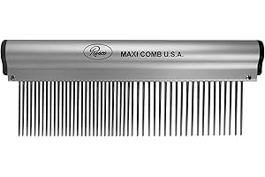 Resco Ergonomic Dog, Horse, Cat, Pet Grooming Comb, 1.5" Combination, Ergonomic Series, Brushed Aluminum